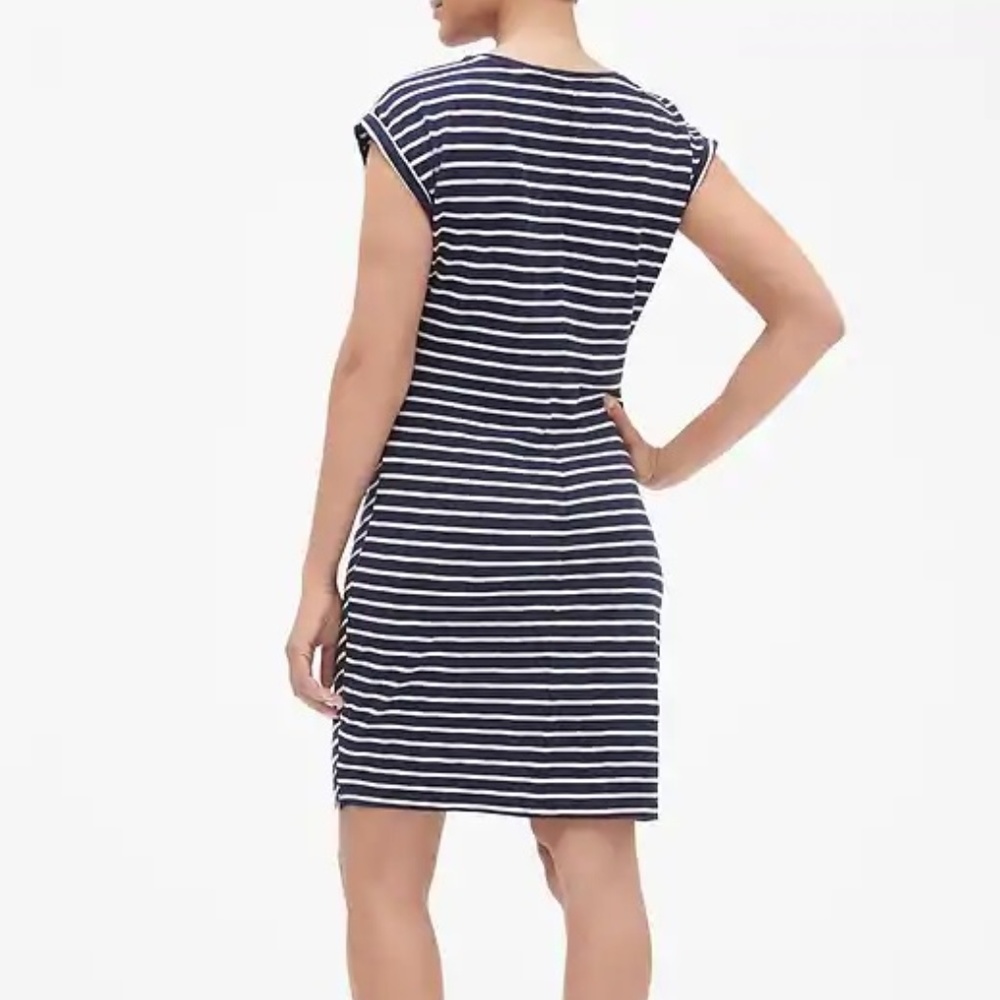 Gap NWT Navy Stripe Gathered Waist Dress Sz M v35 - Picture 5 of 5